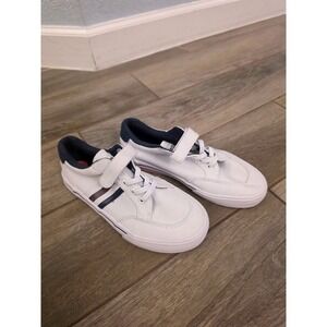 US Sports Kids White Canvas Low Top Sneakers Hook Loop Strap Size 3